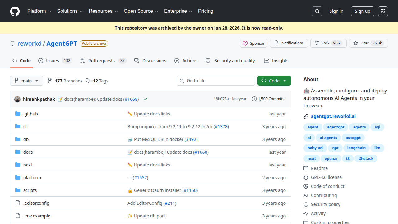 AgentGPT GitHub repository