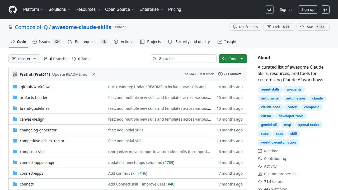 Awesome Claude Skills GitHub repository