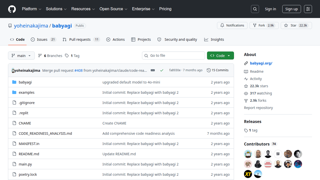 BabyAGI GitHub repository