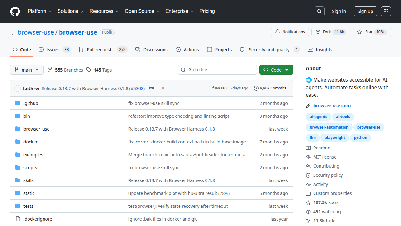 Browser Use GitHub repository
