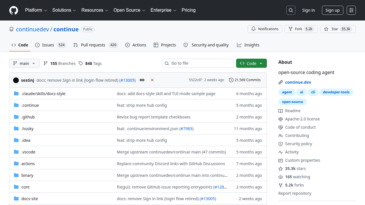 Continue GitHub repository