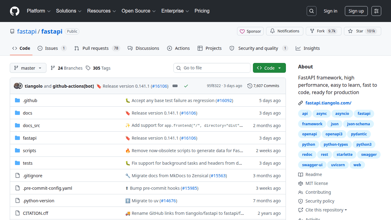FastAPI GitHub repository