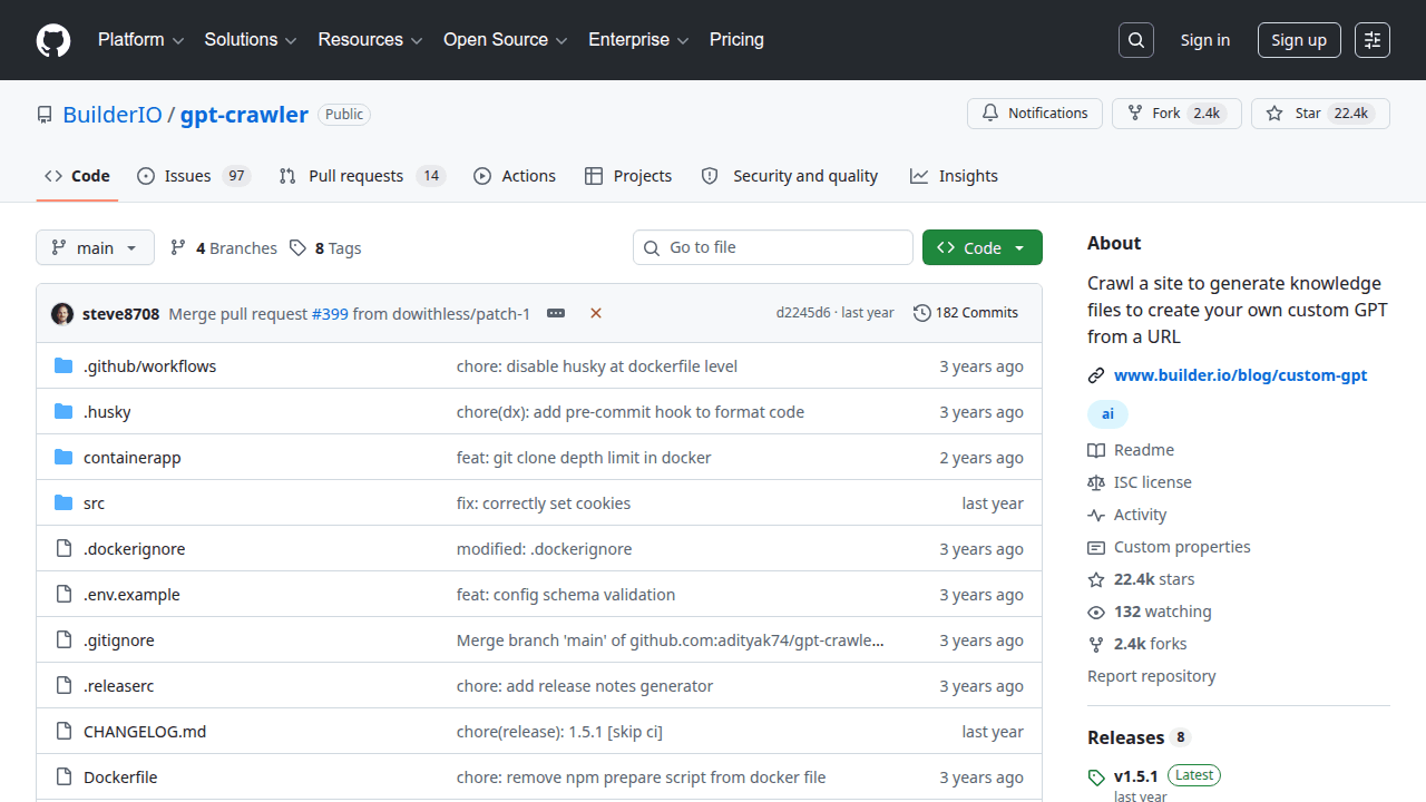 GPT Crawler GitHub repository