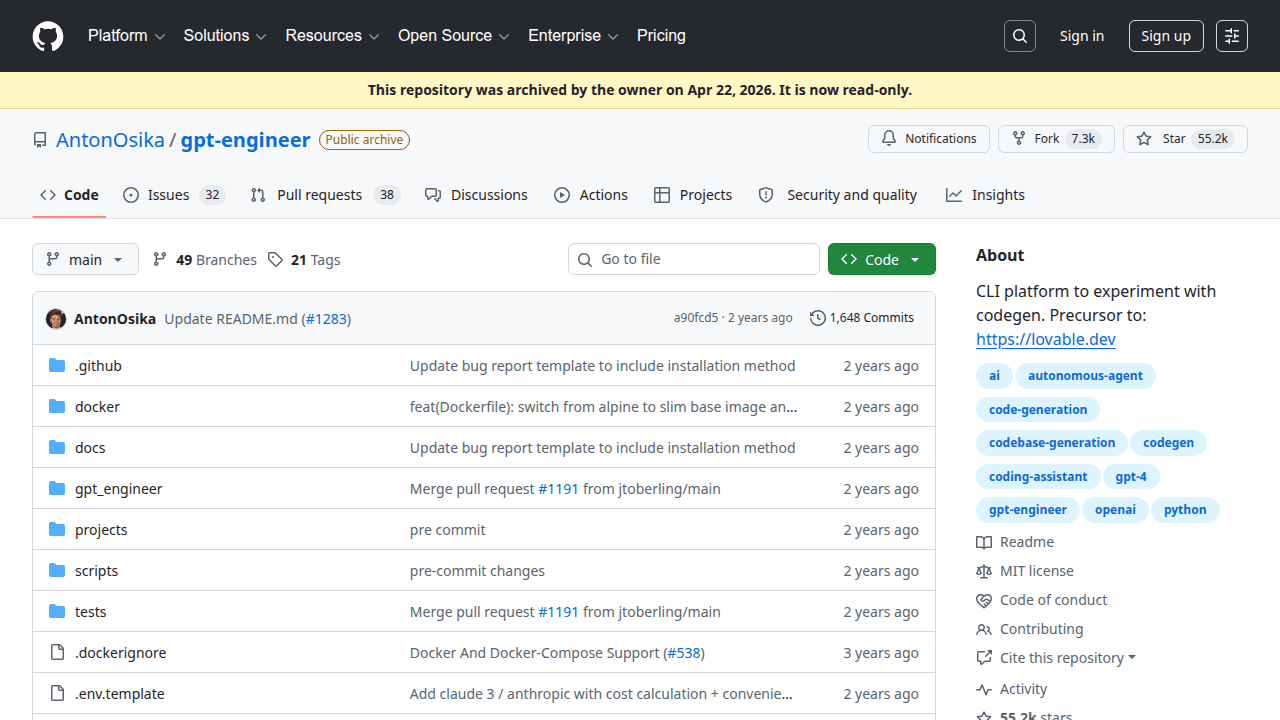 gpt-engineer GitHub repository