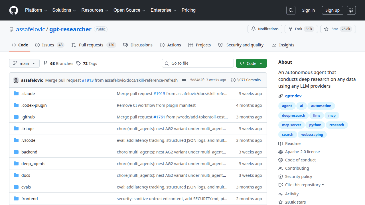 GPT Researcher GitHub repository