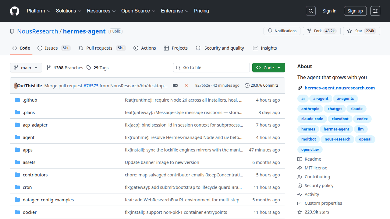 Hermes Agent GitHub repository