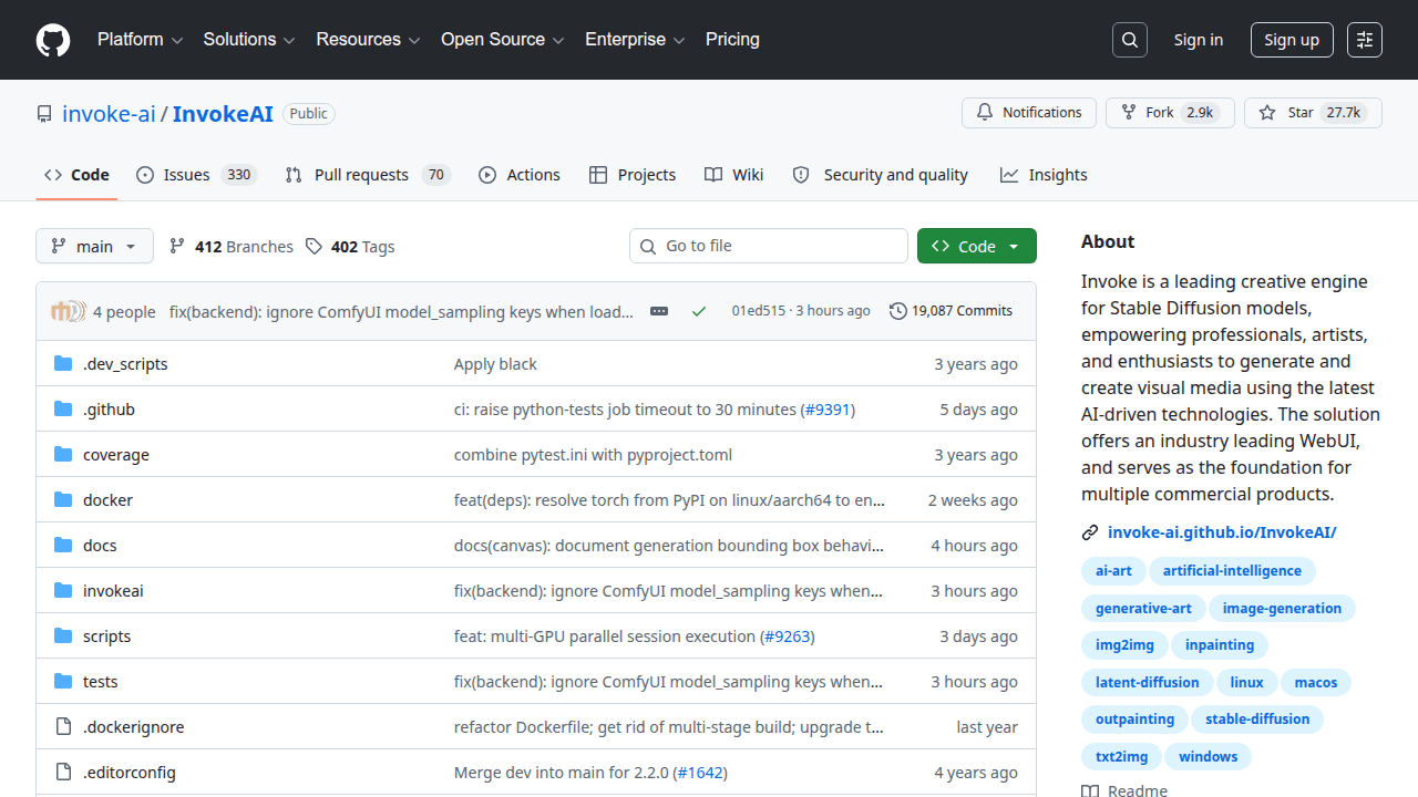 InvokeAI GitHub repository
