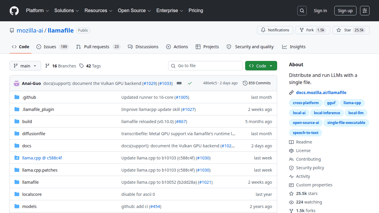 llamafile GitHub repository