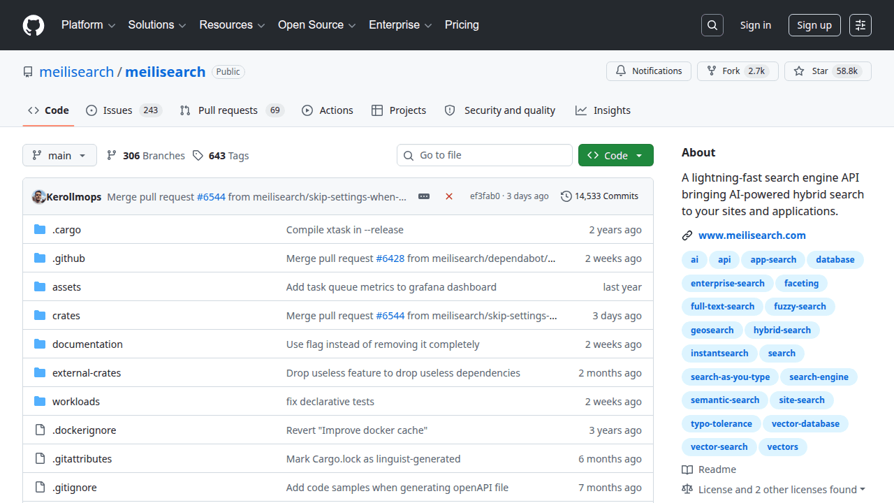 Meilisearch GitHub repository