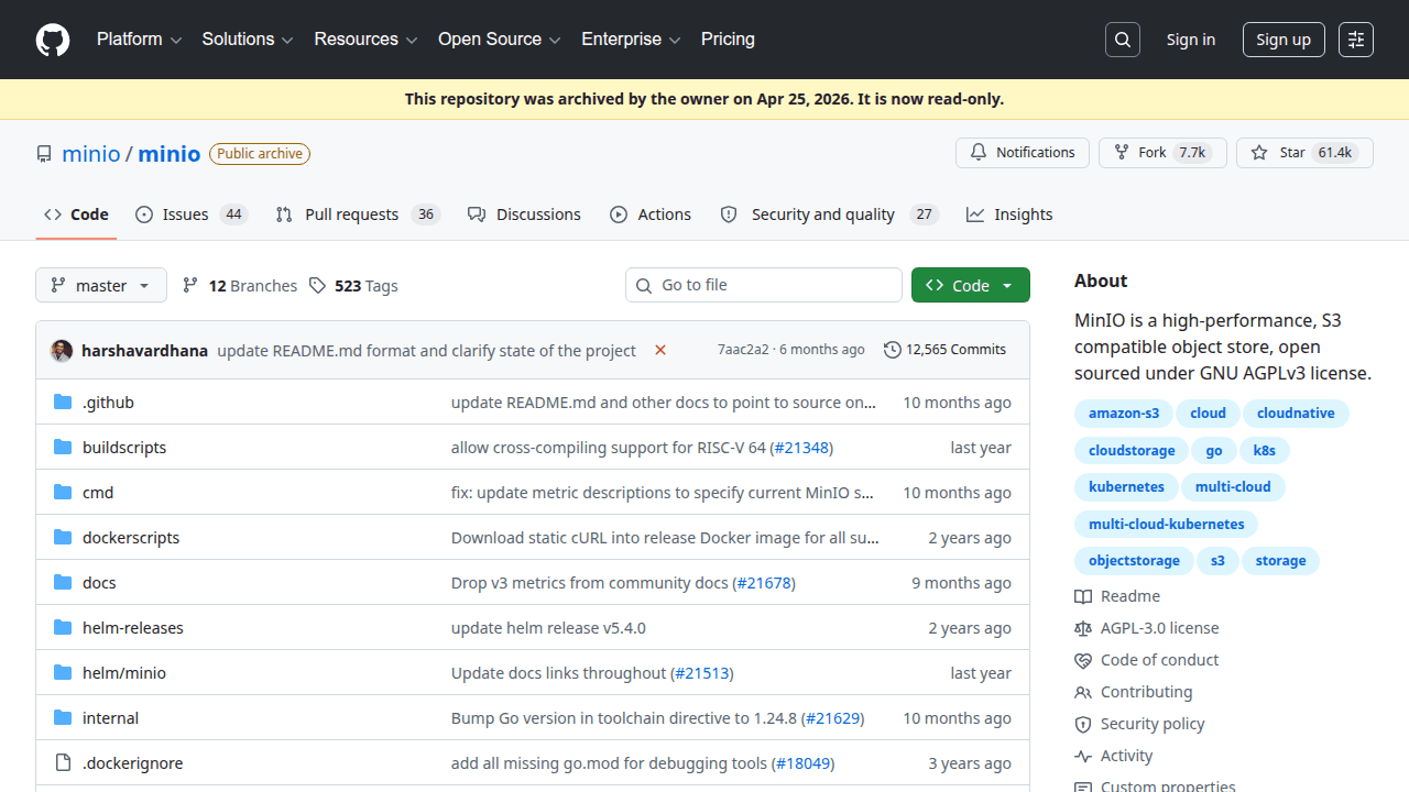 MinIO GitHub repository