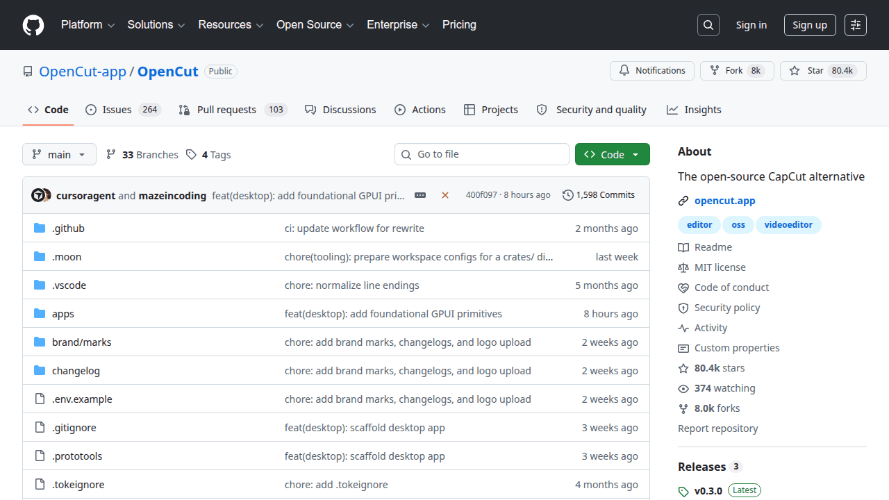 OpenCut GitHub repository