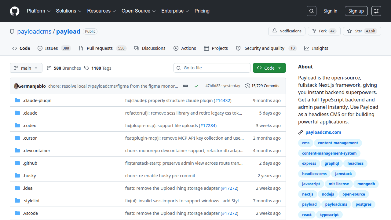 Payload CMS GitHub repository