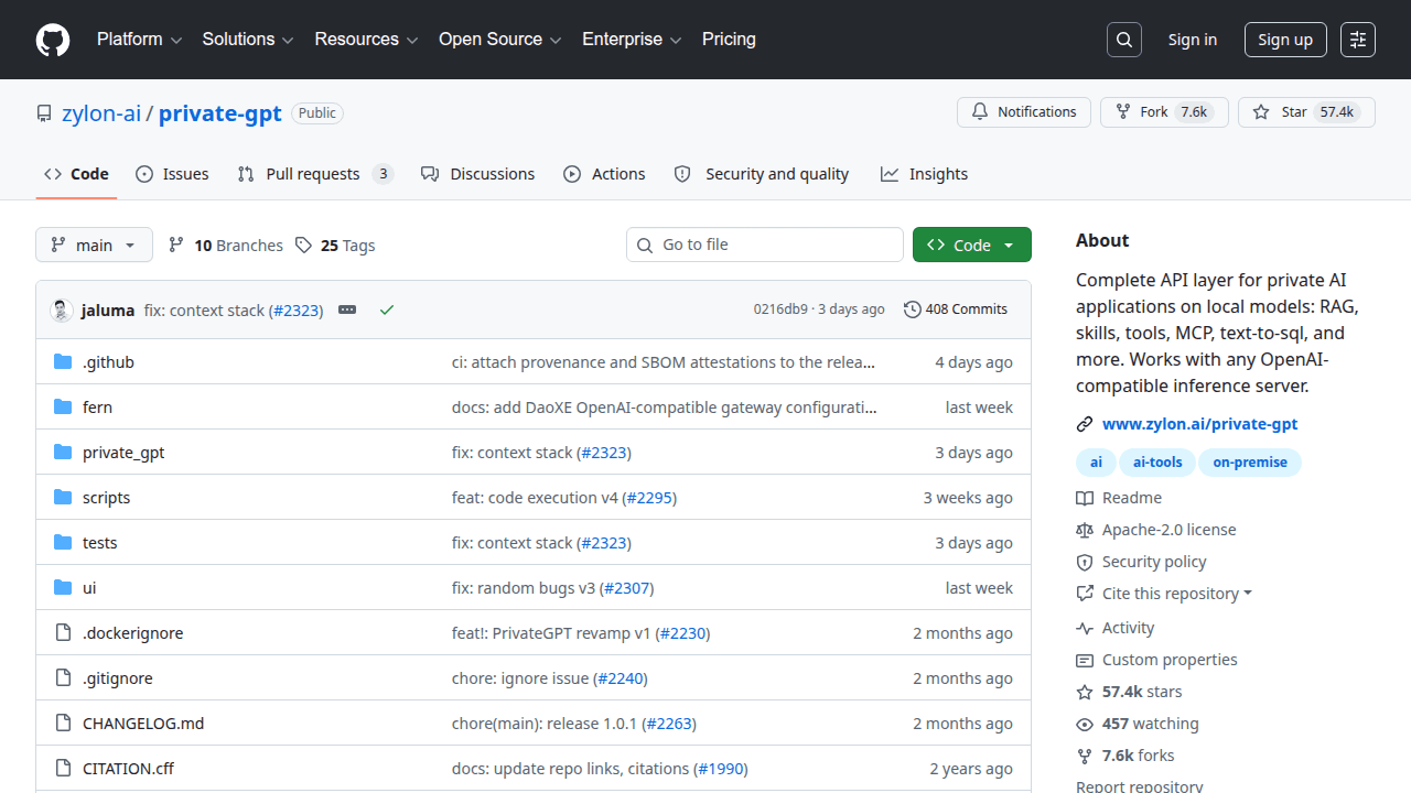 privateGPT GitHub repository