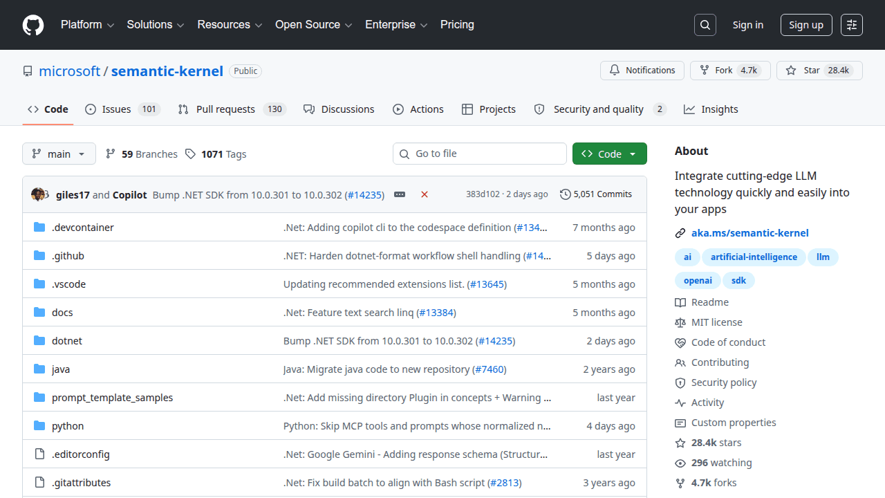 Semantic Kernel GitHub repository
