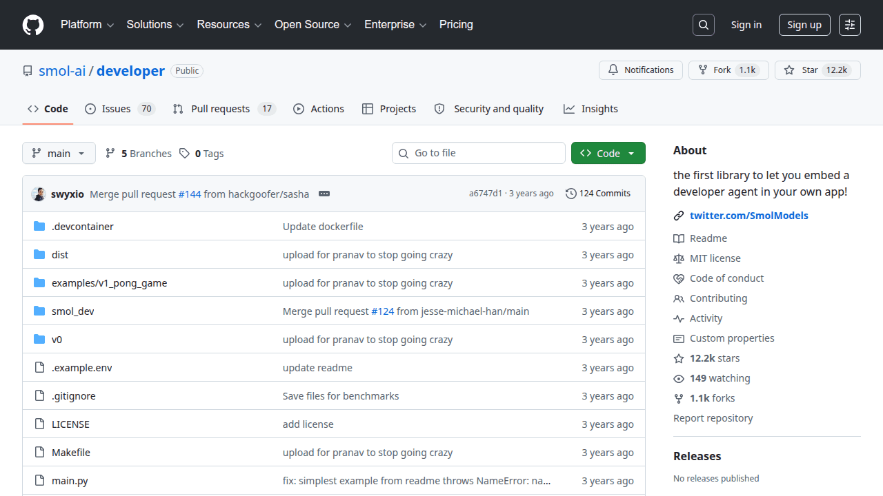 Smol Developer GitHub repository