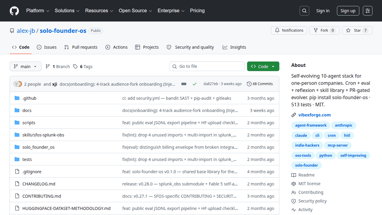 Solo Founder OS GitHub repository