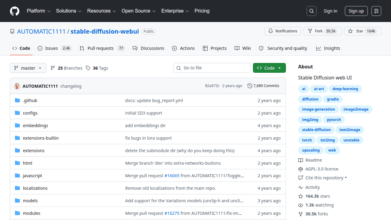 Stable Diffusion WebUI GitHub repository