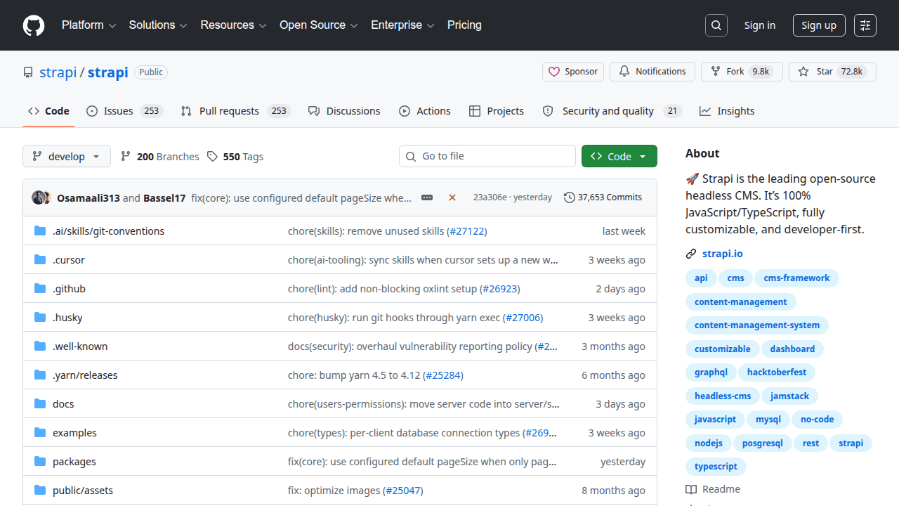 Strapi GitHub repository