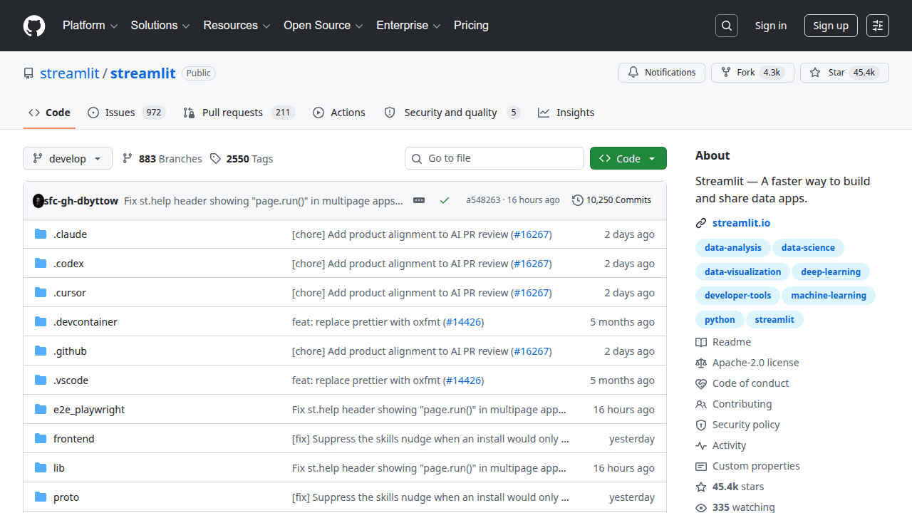 Streamlit GitHub repository