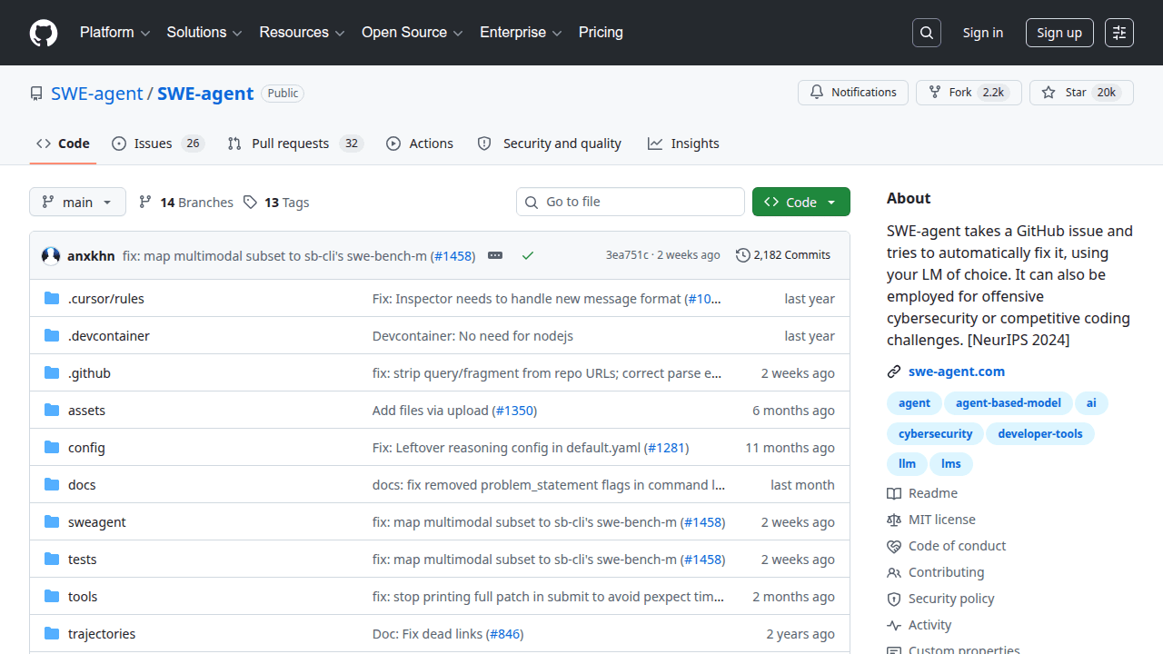 SWE-agent GitHub repository