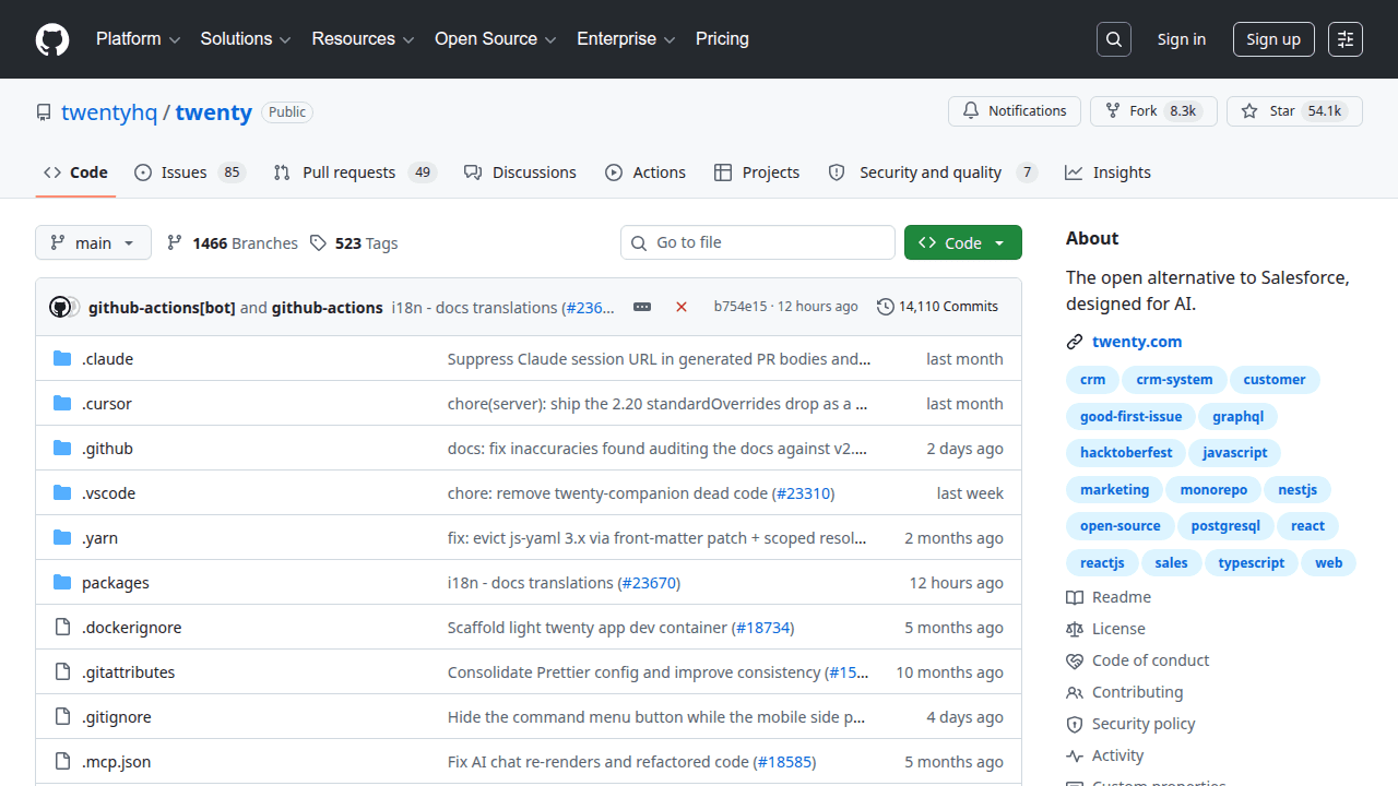 Twenty GitHub repository