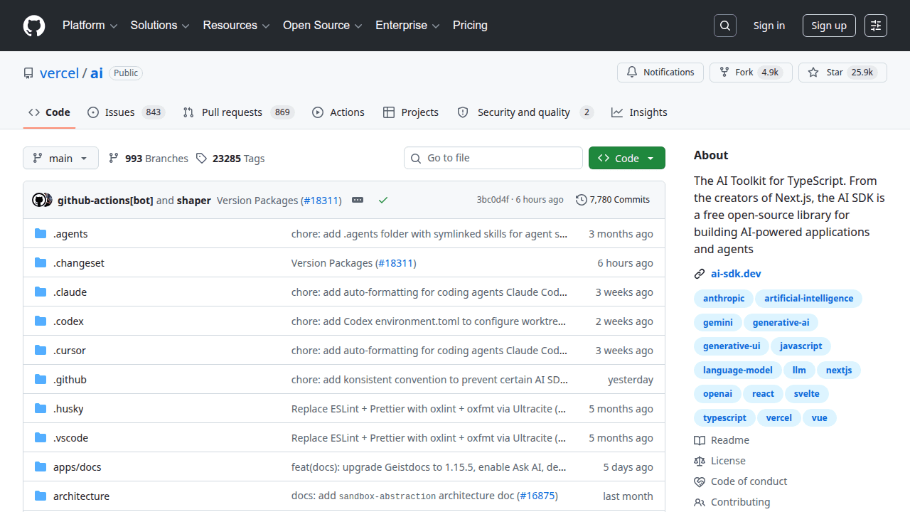 Vercel AI SDK GitHub repository