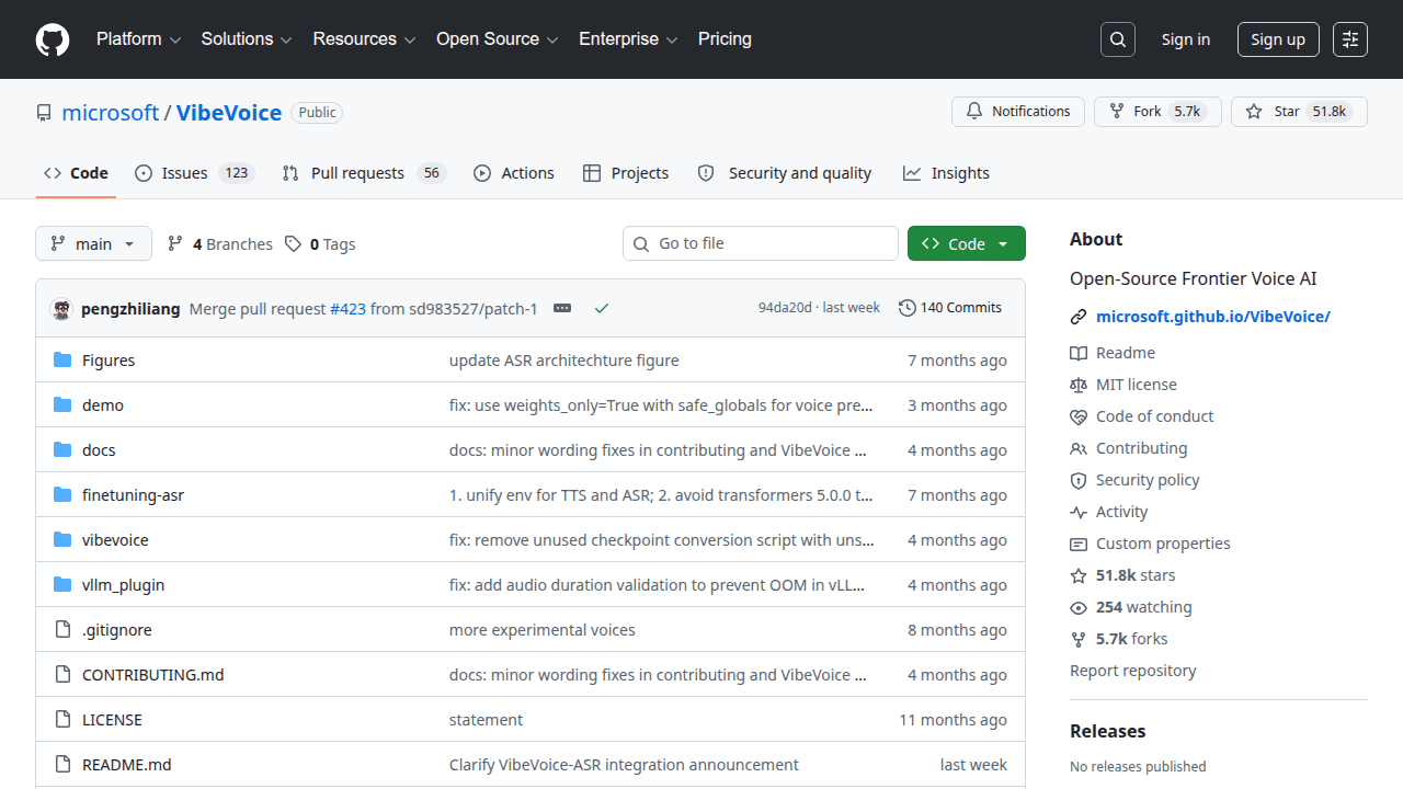 VibeVoice GitHub repository