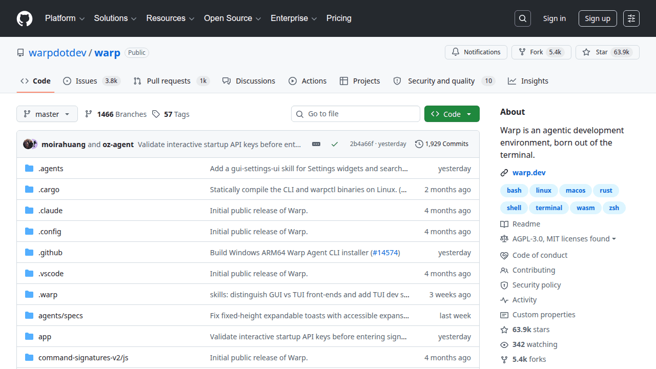 Warp GitHub repository