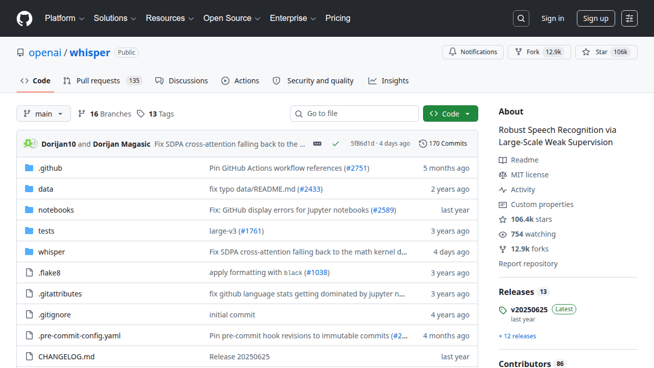 Whisper GitHub repository