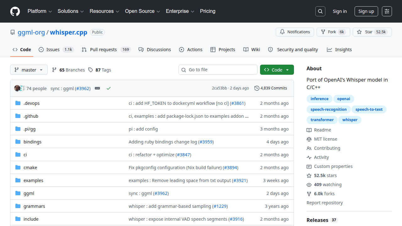whisper.cpp GitHub repository